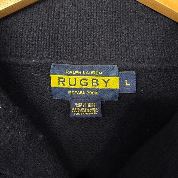 Ralph Lauren Rugby Sweater Navy Blue 100% Wool Shawl Elbow Pads‎ Men’s Large - Picture 6 of 7